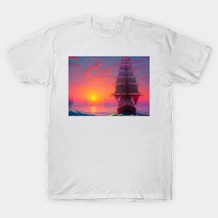 Sailing ship at sunset T-Shirt